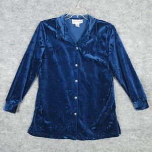 VTG Diane Von Furstenberg Shirt Womens Small Blue Velvet Floral Top Blouse Tunic